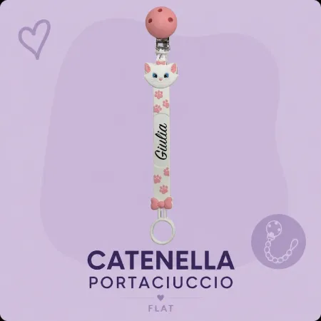 Cadena para Chupete con Nombre Flat Minou Rosa Pastel | BABYJART
