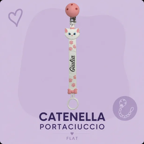 Cadena para Chupete con Nombre Flat Minou Rosa Pastel | BABYJART