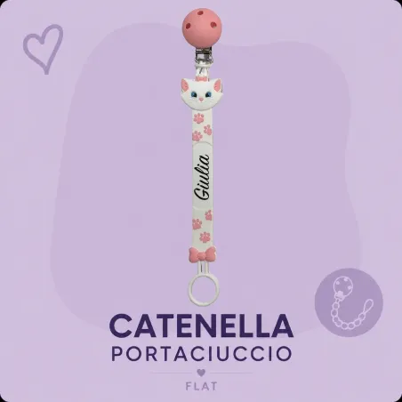Cadena para Chupete con Nombre Flat Minou Rosa Pastel | BABYJART