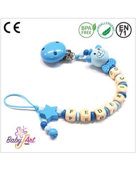 Babyjart wooden dummy chain with name, hook / adapter pacifier mam