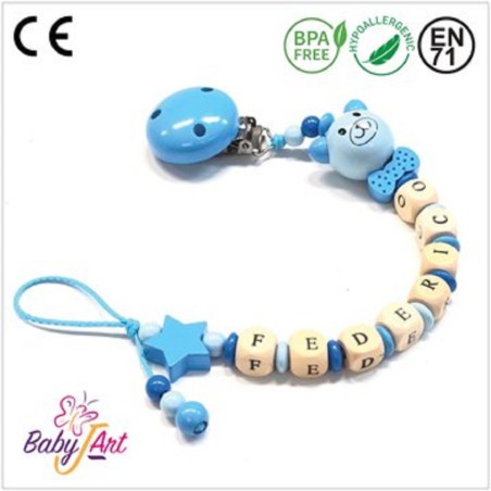 Babyjart wooden dummy chain with name, hook / adapter pacifier mam