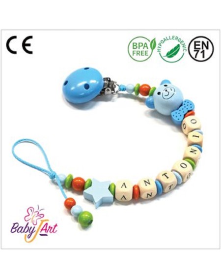 Babyjart wooden dummy chain with name, hook / adapter pacifier mam