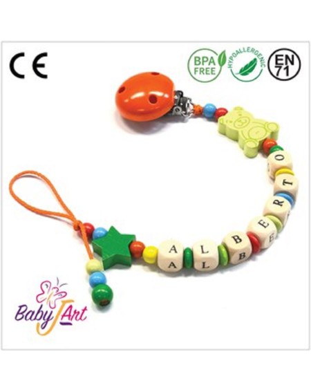 Babyjart wooden dummy chain with name, hook / adapter pacifier mam