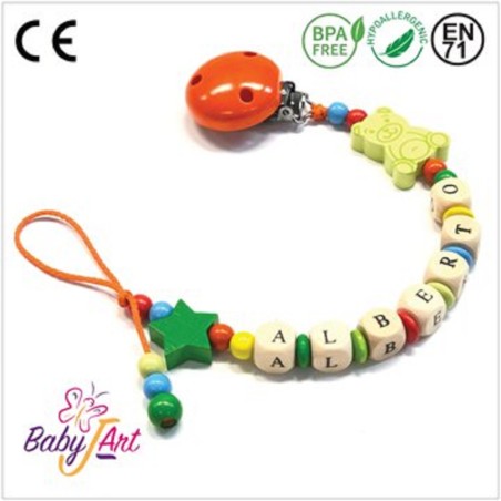 Babyjart wooden dummy chain with name, hook / adapter pacifier mam