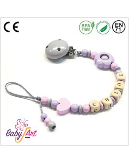 Babyjart Catenella portaciuccio legno con nome, gancio/adattatore ciuccio mam