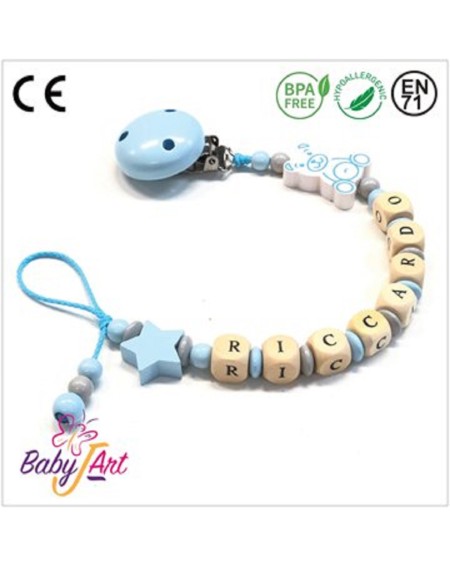 Babyjart wooden dummy chain with name, hook / adapter pacifier mam