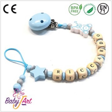 Babyjart wooden dummy chain with name, hook / adapter pacifier mam