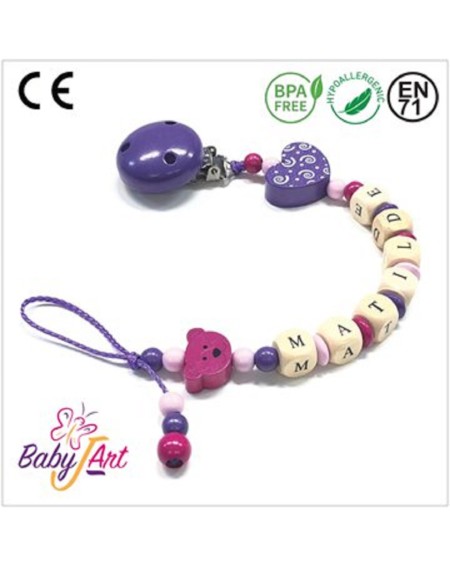 Babyjart Catenella portaciuccio legno con nome, gancio/adattatore ciuccio mam