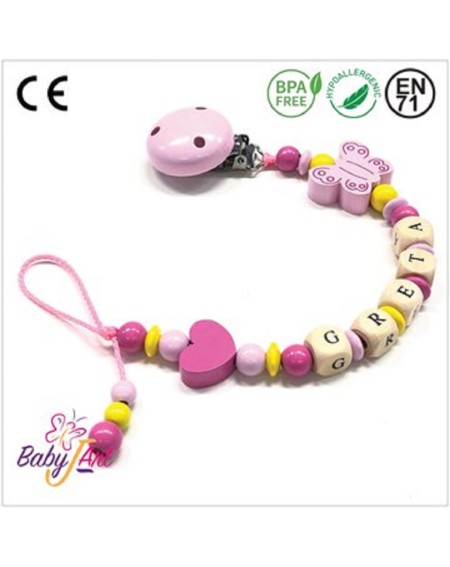 Babyjart wooden dummy chain with name, hook / adapter pacifier mam