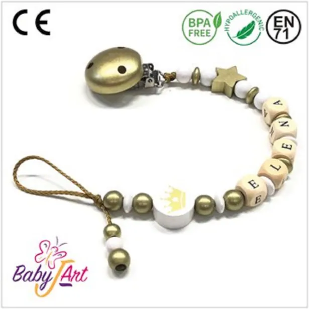 Babyjart wooden dummy chain with name, hook / adapter pacifier mam