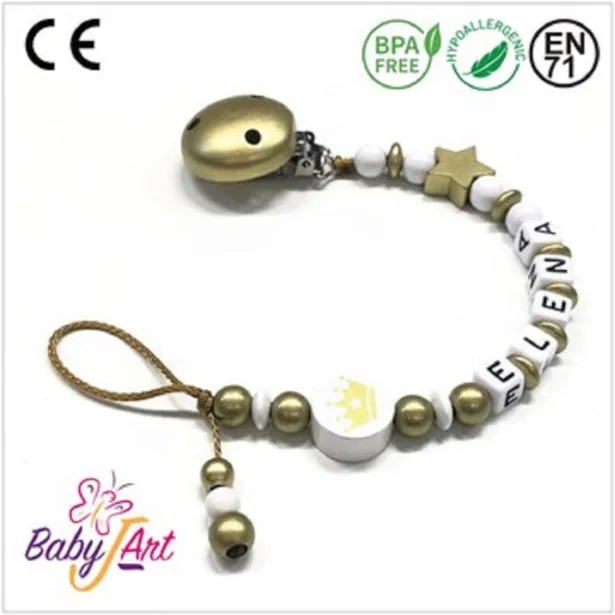 Babyjart wooden dummy chain with name, hook / adapter pacifier mam