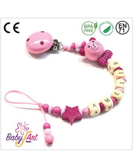 Babyjart wooden dummy chain with name, hook / adapter pacifier mam