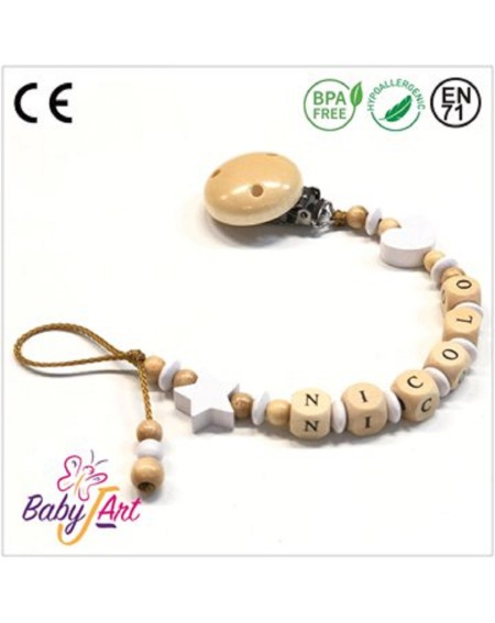 Babyjart wooden dummy chain with name, hook / adapter pacifier mam