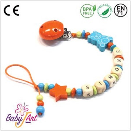 Babyjart wooden dummy chain with name, hook / adapter pacifier mam