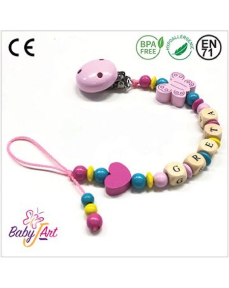 Babyjart wooden dummy chain with name, hook / adapter pacifier mam