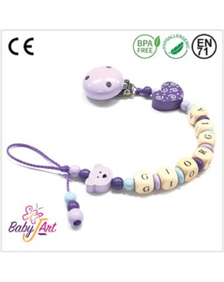 Babyjart wooden dummy chain with name, hook / adapter pacifier mam