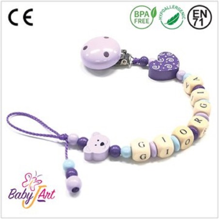 Babyjart wooden dummy chain with name, hook / adapter pacifier mam