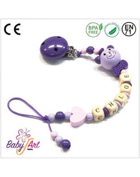 Babyjart Catenella portaciuccio legno con nome, gancio/adattatore ciuccio mam