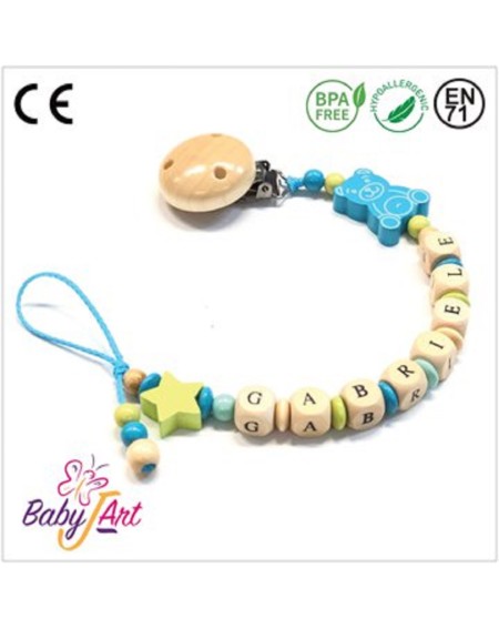 Babyjart Catenella portaciuccio legno con nome, gancio/adattatore ciuccio mam