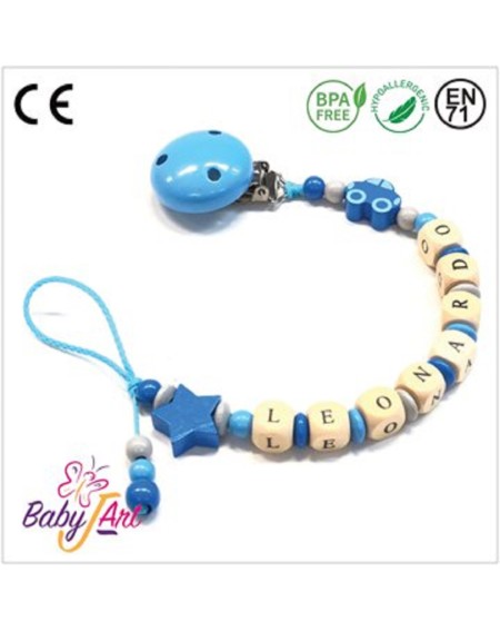 Babyjart Catenella portaciuccio legno con nome, gancio/adattatore ciuccio mam