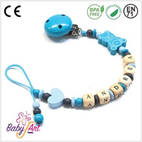 Babyjart wooden dummy chain with name, hook / adapter pacifier mam