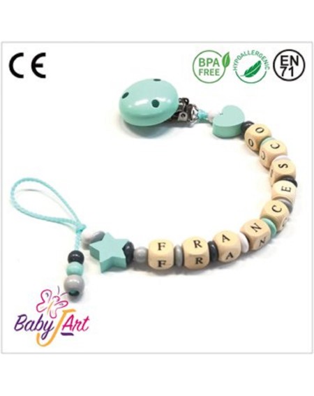 Babyjart wooden dummy chain with name, hook / adapter pacifier mam