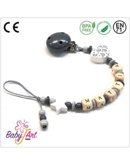 Babyjart Catenella portaciuccio legno con nome, gancio/adattatore ciuccio mam
