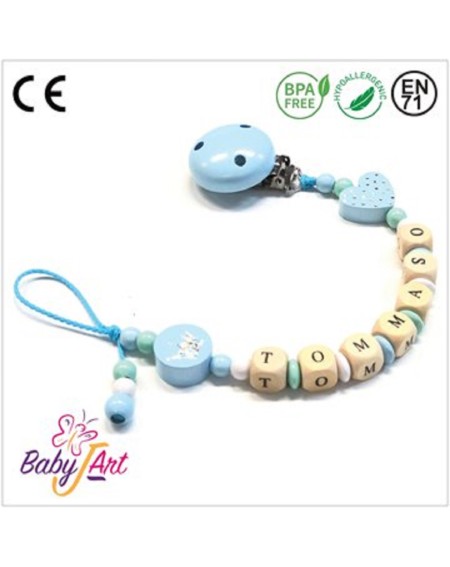 Babyjart wooden dummy chain with name, hook / adapter pacifier mam