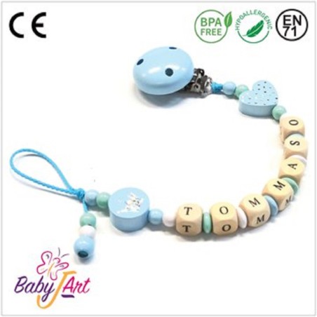 Babyjart wooden dummy chain with name, hook / adapter pacifier mam