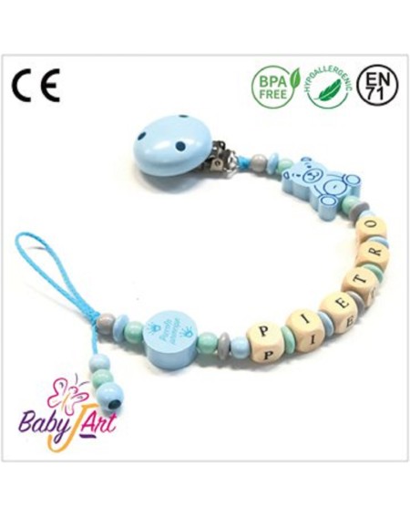 Babyjart wooden dummy chain with name, hook / adapter pacifier mam