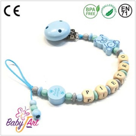 Babyjart wooden dummy chain with name, hook / adapter pacifier mam