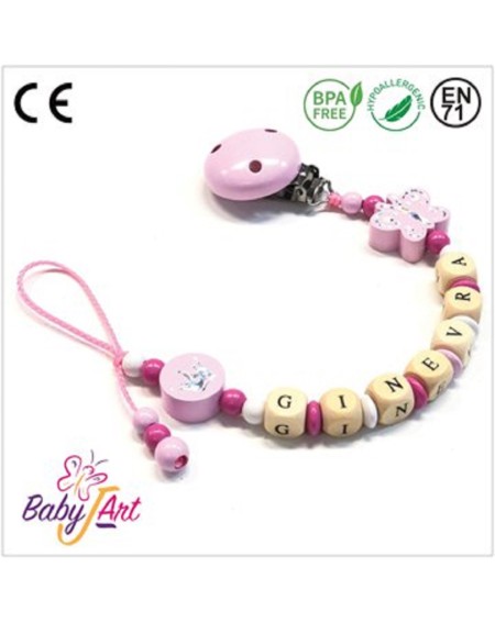 Babyjart wooden dummy chain with name, hook / adapter pacifier mam