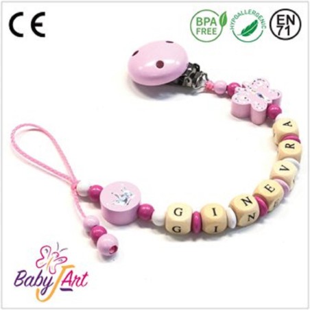 Babyjart wooden dummy chain with name, hook / adapter pacifier mam