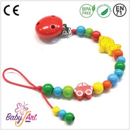 Babyjart Catenella portaciuccio legno , gancio/adattatore ciuccio mam